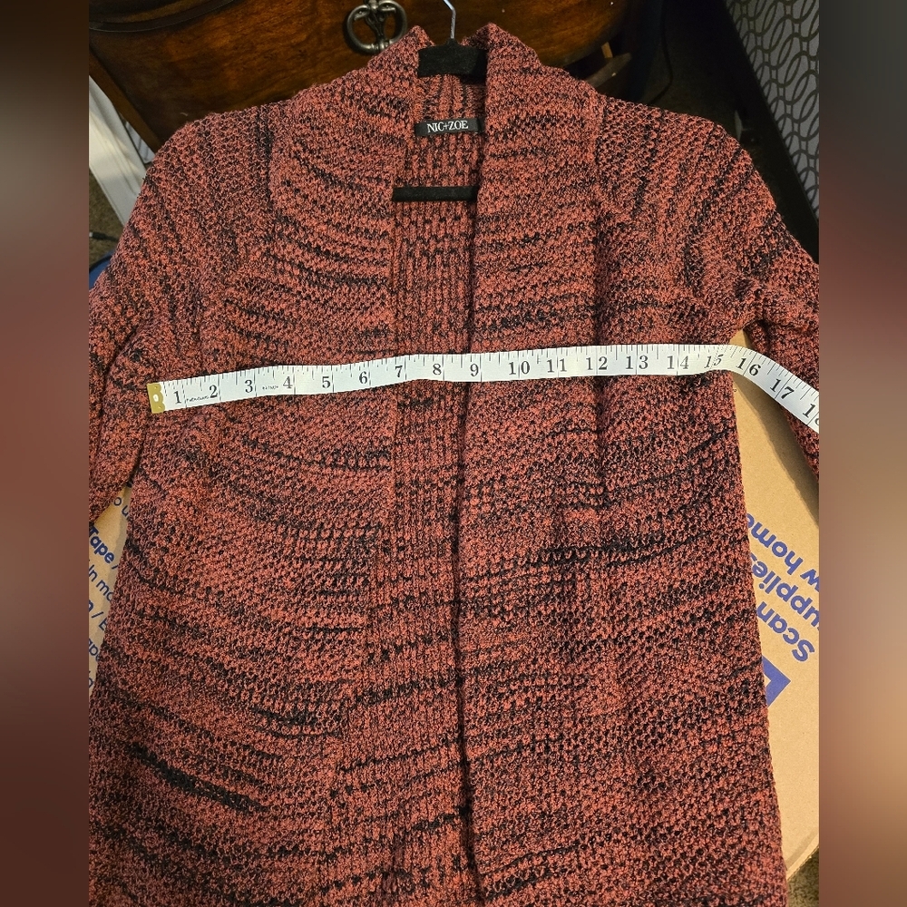 NIC+ZOE Textured Open Front Cardigan Sweater | Size S | Rust Burgundy - Picture 6 of 7